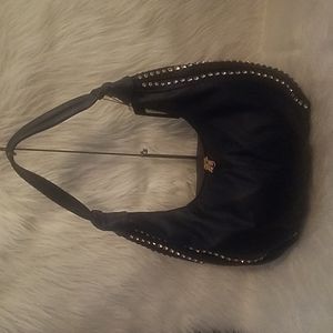 NAVY RHINESTONE ACCENTED HOBO HANDBAG